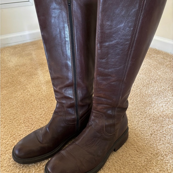 J Crew Knee High Dark Brown Leather Riding Boot 9 8.5 Made in Italy Rubber Soles - Picture 4 of 6